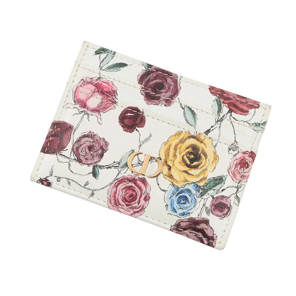 Christian Dior Card Case Wallet Caro Flower Wallet